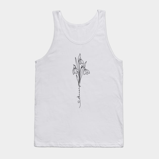 Minimalist Line Art Drawing Carnation Snowdrop  January Birth Flowerl Tank Top by Tina